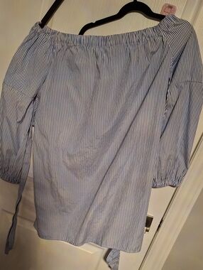 iris Blue and White Striped Off-Shoulder Top